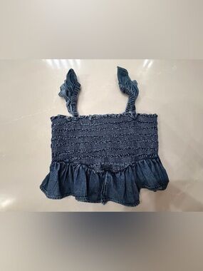 American Eagle Outfitters Dark Blue Smocked Denim Crop Top